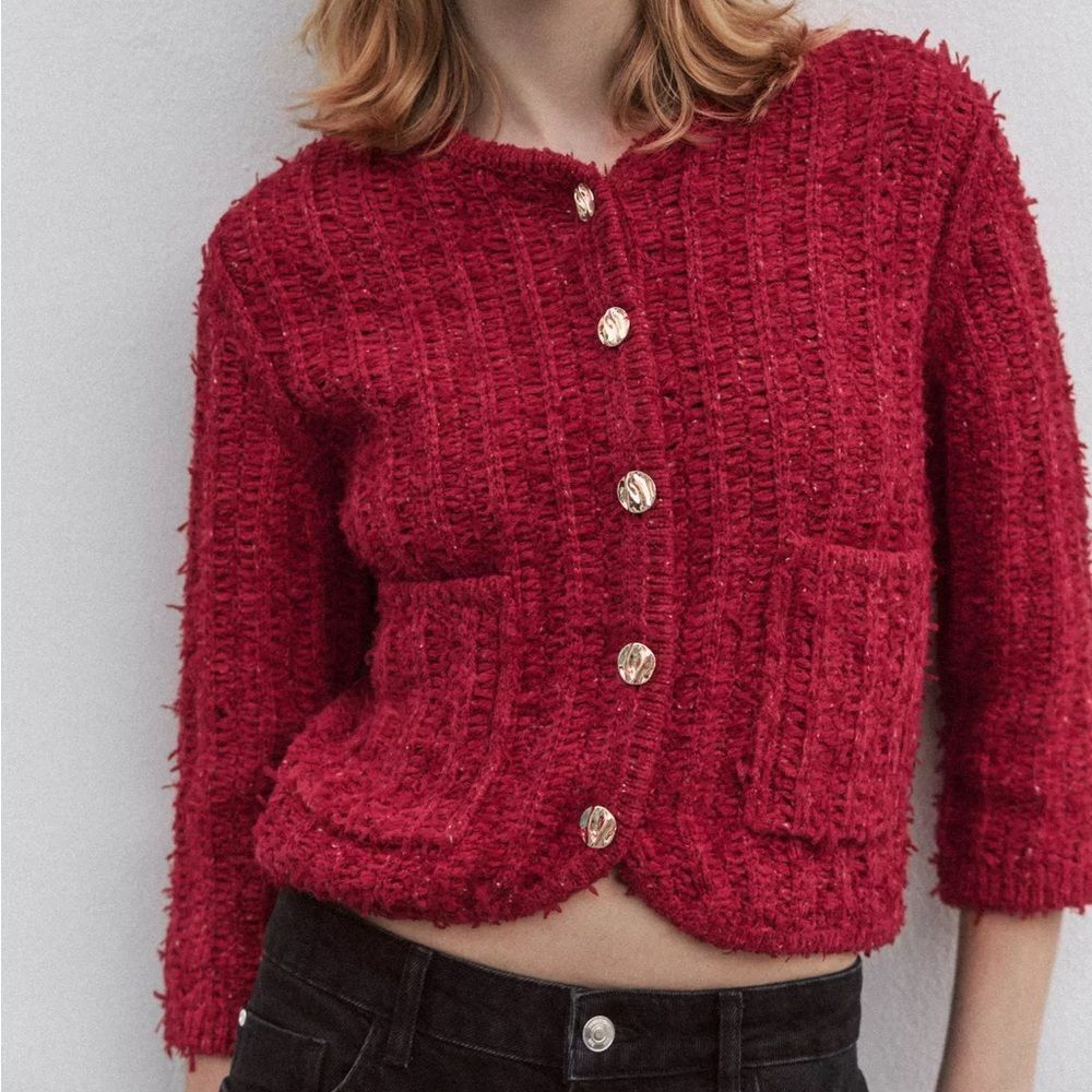 ZARA 3/4 LENGTH SLEEVE KNIT CARDIGAN - Picture 5 of 6